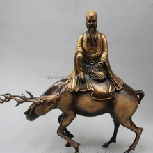 1" Китайский Фэншуй Бронзовый Архат Будда Поездка Олень Статуя Курильница Курильница