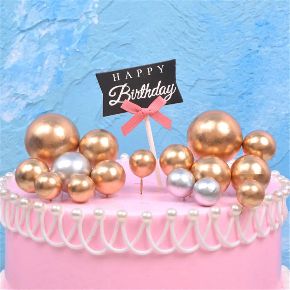 Details about   20Pcs Cute Silver Gold Ball Cake Topper Birthday Wedding Party Cake Topper Decor 