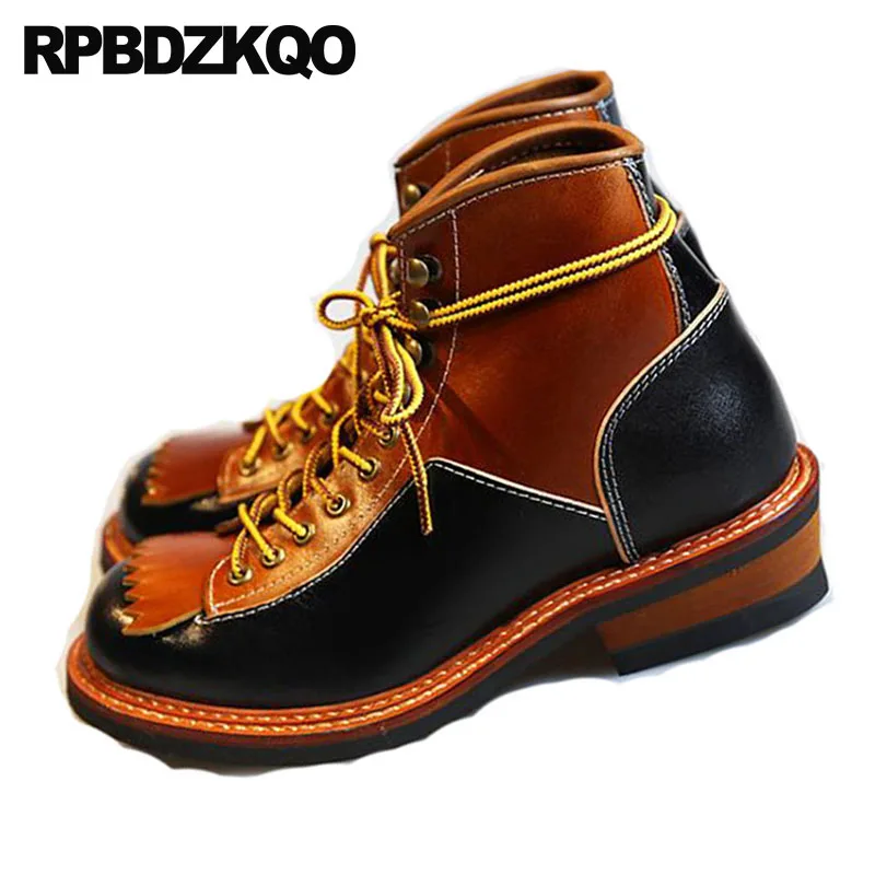 Mais Calçado Moda Plataforma Homem Masculino Tornozelo Amarrar Topo Chunky Italiano Couro Botas Alto Grão Cheio Sapatos Confortável Designer Retro Cair Booties Curto De Yellow Outono Brown Tamanho Baw7qR