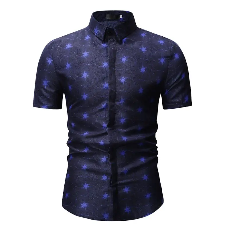Новая летняя модная мужская рубашка приталенная с коротким рукавом рубашка с цветочным принтом Мужская одежда трендового размера плюс мужские повседневные Гавайские рубашки с цветочным принтом - Цвет: YS07 blue