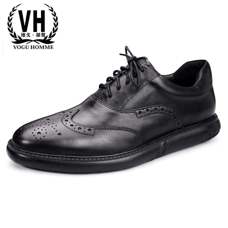 

2018 casual shoes leather block carved men's shoes retro breathable tide sole lace-up business shoes in England