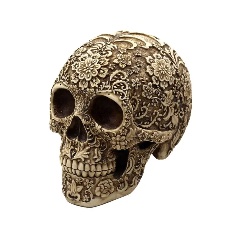 1pcs Skull Ornaments Creative Delicate Flower Decorative Resin Bone Skull Decor for Home Party Bar Table Halloween Decorations