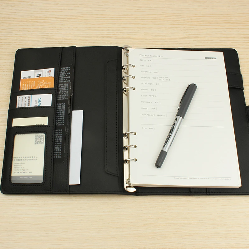 Deli 1pcs leather notebook high quality business meeting diary book with a gel pen black stationery thick notebook 3164