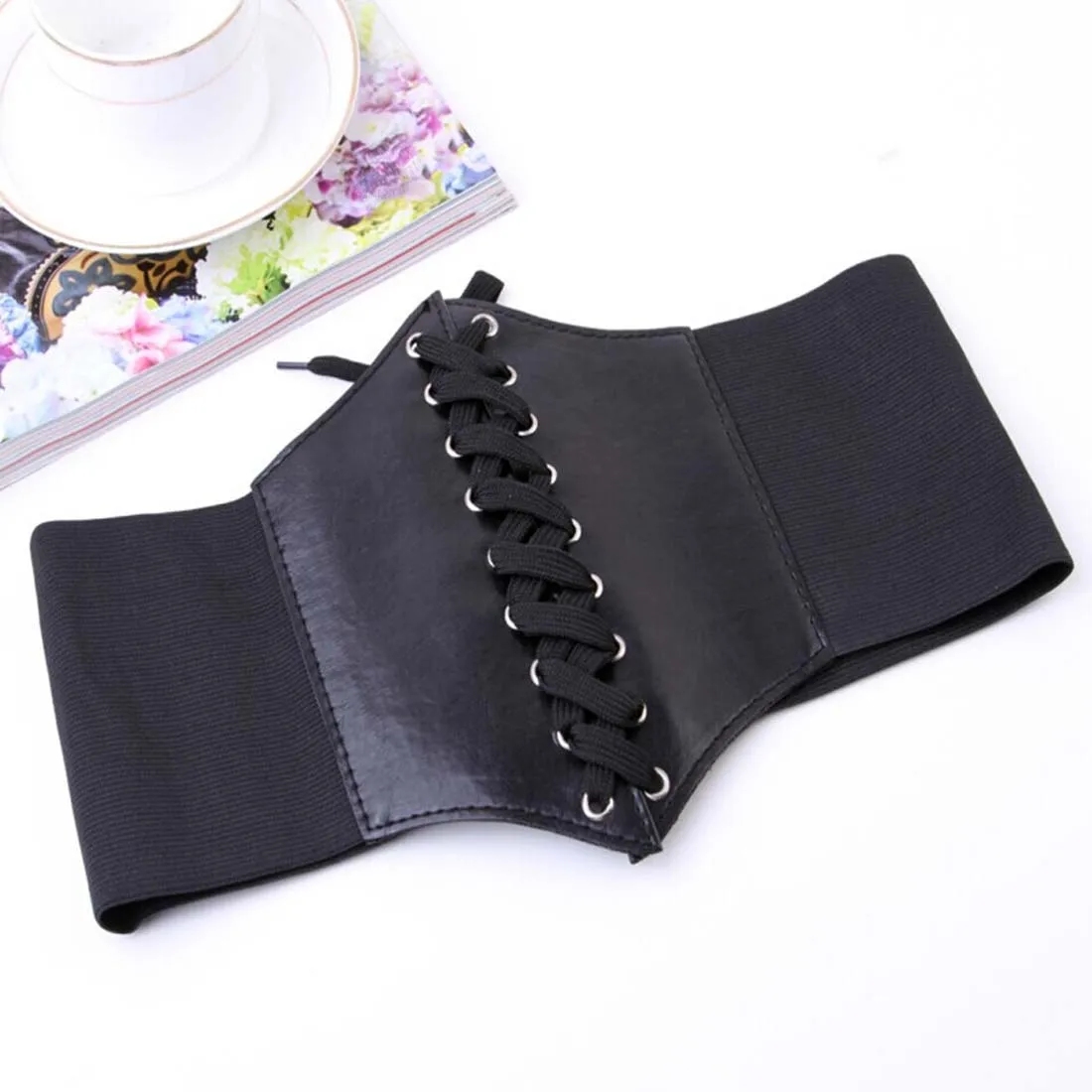 

YJSFG HOUSE Fashion Women's Cummerbunds Dress Belt Cincher Corset Belt Ladies Bandage PU Waistband Corset Tie Wide Waist Belt