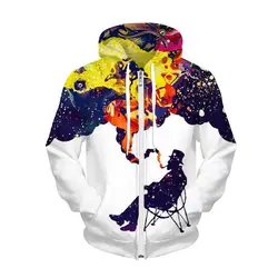 Новинка 2017 года осень-зима флис Толстовки с капюшоном на молнии Для мужчин/Для женщин хип-хоп 3D Кофты с Кепки принт красочные дыма Толстовки