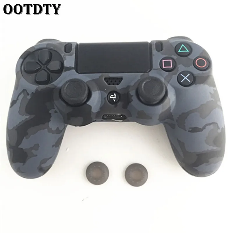 3-In-1 Anti-Slip Camouflage Soft Silicone Cover Skin Case+ 2 Thumbsticks Grips For Sony PS4 Pro Slim Controller