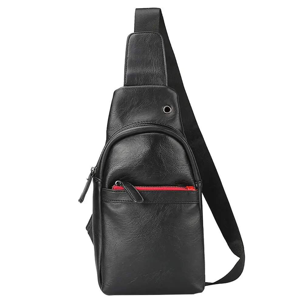 

Fashion Men Leather Daypack Crossbody Shoulder Chest Bag with Earphone Hole