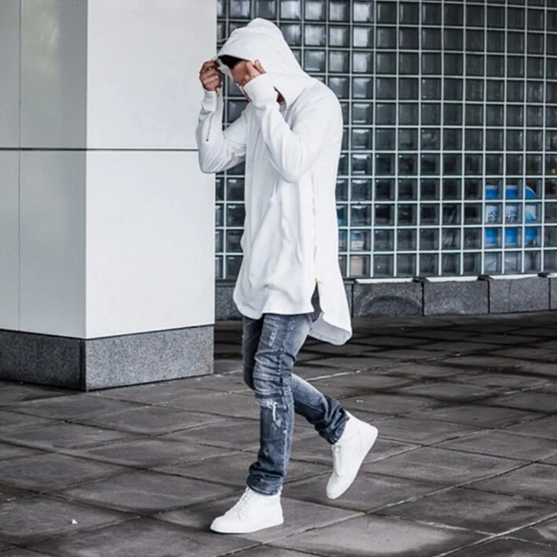Long Hooded Sweatshirt Fashion Men Extended Hoodie New Street Style