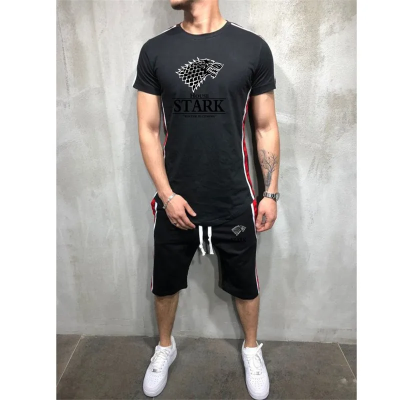 New Summer Hot Sale Men's Sets T Shirts+pants Two Pieces Sets 2019 Casual Tshirt Gyms Fitness trousers men Casual Tracksuit Male