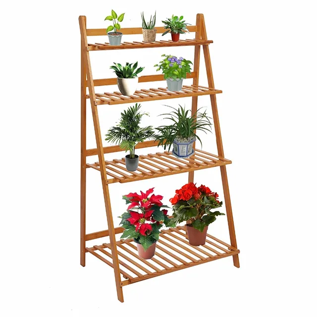 Us 47 99 Outdoor Bamboo 4 Tier Plant Shelves Flower Stand Folding Storage Display Pot Racks Planter Organizer In From