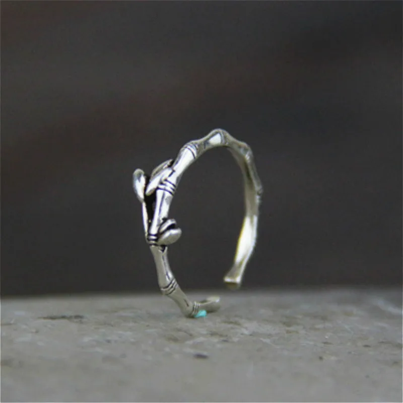 

100% Authentic 925 Sterling Silver Rings For Women Retro Style Bamboo Festival Open Rings Elegant Jewelry Original Design Ring