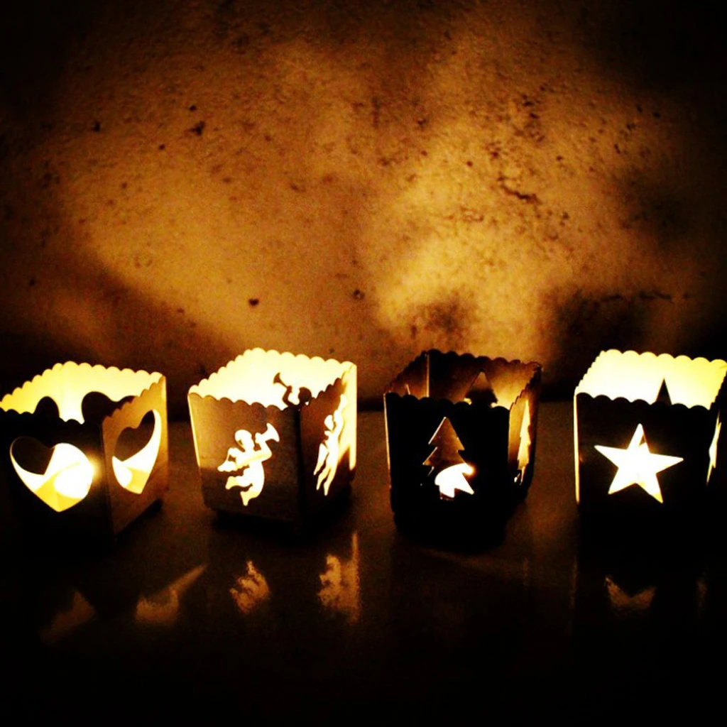 Mini 5x6.5x5.5CM Vintage Wrought Iron Christmas Candle Holder Hollow Star Tree Tree Heart Home Party Decoration