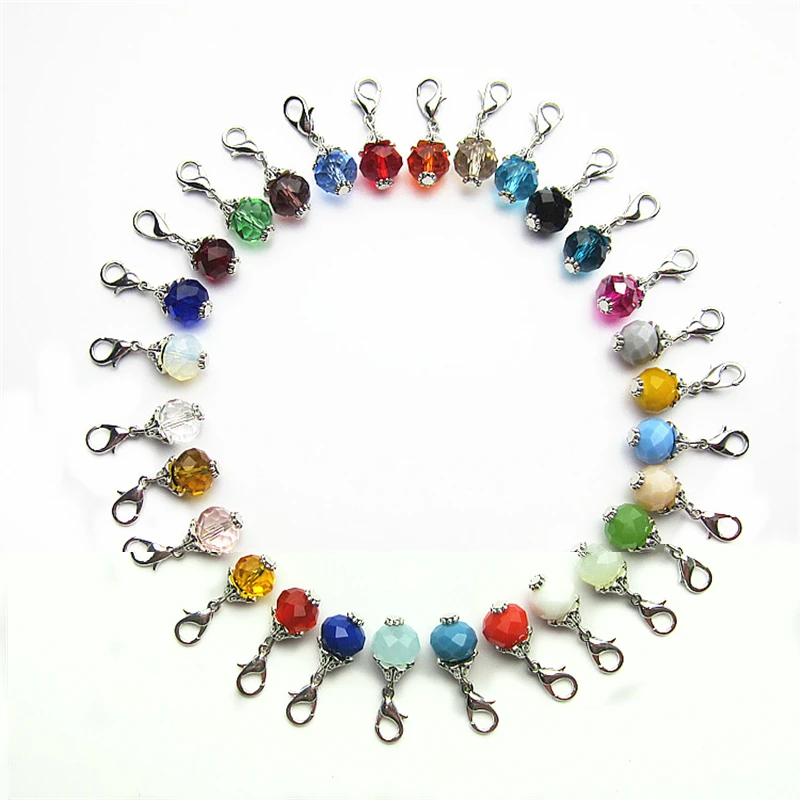 

150pcs/lot Mix 30 color birthstone crystal dangle charms lobster clasp charm diy bracelet jewelry accessory pendants charm