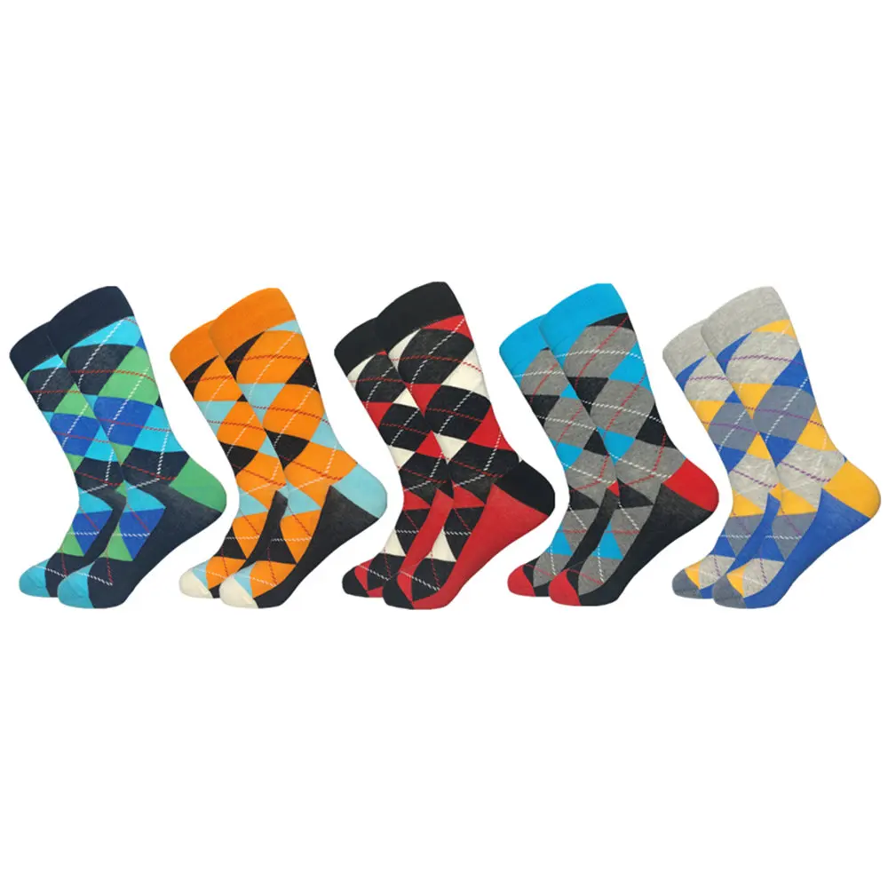 5 pairs of socks Горячая Распродажа повседневные мужские носки новые носки Осень и зима клетчатые Цветные счастливые деловые вечерние Хлопковое носки мужские - Цвет: 5 pairs of socks