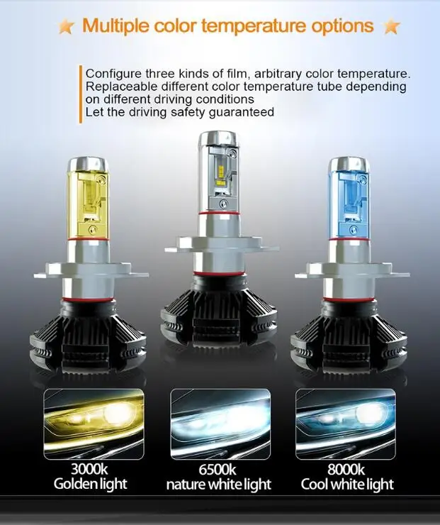 1 комплект 50 Вт 6000LM X3 светодиодные фары H1 H4 H7 H8 H9 H11 9005 9006 9012 H13 9007 2nd lumilled ZES чипы