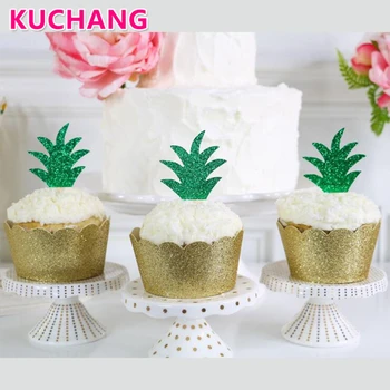 

12pcs Pineapple Leaves Cake Toppers Palm Leaves Cupcake Toppers Hawaiian Luau Party Decorations Tropical Summer Party Supplies