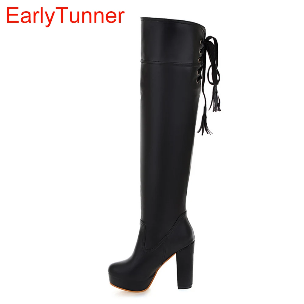 New Fashion Black Brown Women Over Knee Thigh High Motorcycle Boots