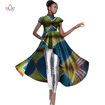 

BRW New Fashions African Print Dresses Short Sleeve Asymmetric Women Dress Bazin Riche Dashiki Africa Print Clothing WY1375