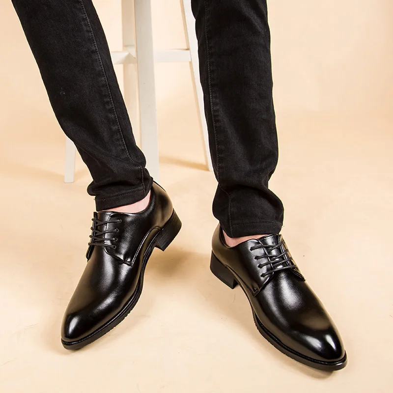 2019 Men Formal Shoes Lace-up Microfiber Pointed Toe Basic Leather Shoes Luxury Shoe Spato Social Meeting Office Footwear