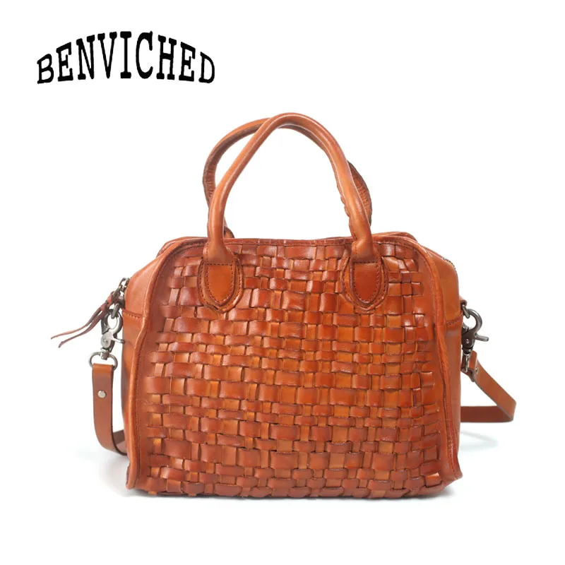 BENVICHED Dames Echt lederen Geweven zak 2019 lente mode retro handleiding Originele handtas Geneigd enkele schoudertas c491 BENVICHED Dames Echt lederen Geweven zak 2019 lente mode retro handleiding Originele handtas Geneigd enkele schoudertas c491