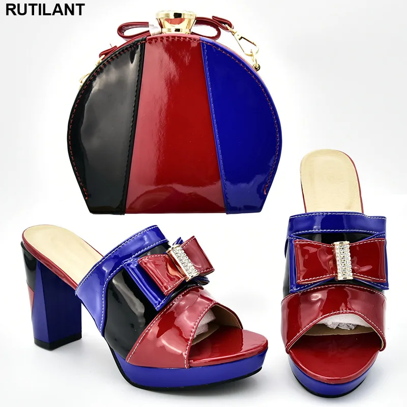 

Latest Design African Wedding Italian Shoe and Bag Sets Decorated with Appliques Ladies Shoe with Matching Bag Set Slip on Pumps