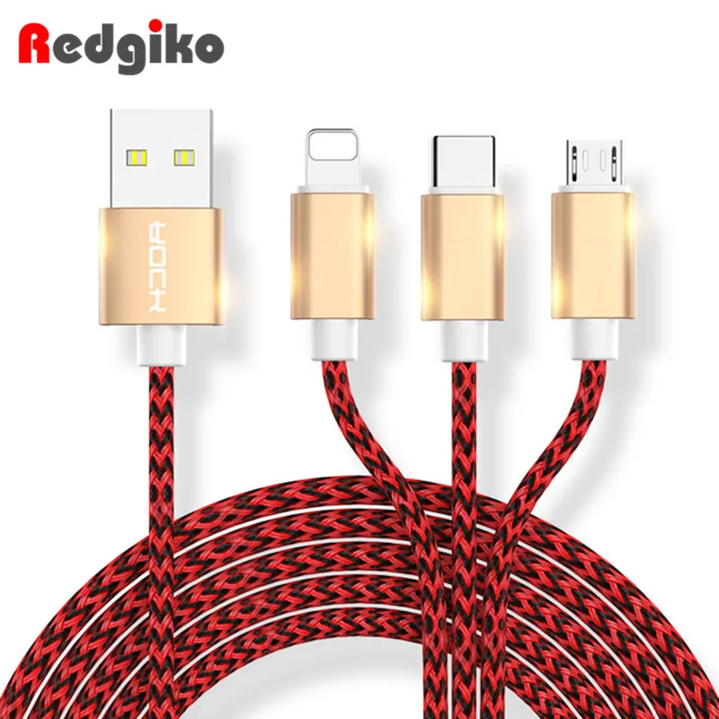 

Redgiko 3 in 1 Cables USB Phone Cable For iPhone XS X 8 7 6 Charging Charger Type C Micro Cord For Samsung Xiaomi Huawei