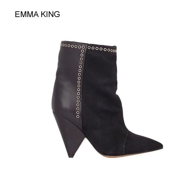 Emma king/женские ботильоны на шпильке с острым носком; Zepatos De Mujer; женская зимняя теплая обувь со складками, украшенная Металлическими Люверсами