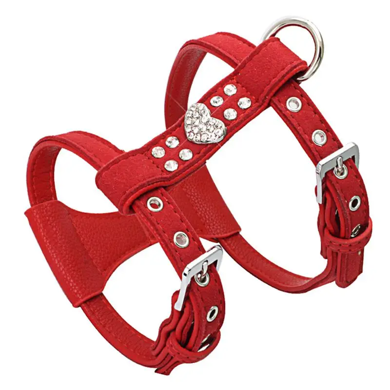 Practical Boutique Dog Pet Adjustable Harness Chest Strap Belt with Diamonds Easy Fit Durable PU