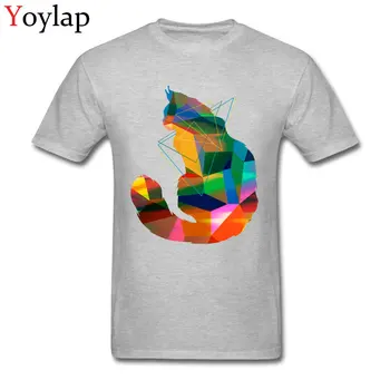 

Cubism Geometry Cat Casual Tops T Shirt New Rock Band 100% Cotton Round Collar No Buttons Novelty Hipster Tee Shirts