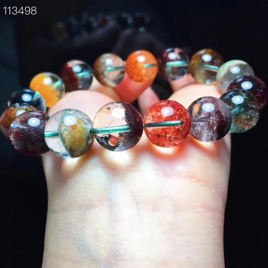 

13mm Natural Colorful Phantom Quartz Bracelet Gemstone Stretch Crystal Lady Gift Round Beads Bracelets AAAAA Drop Shipping
