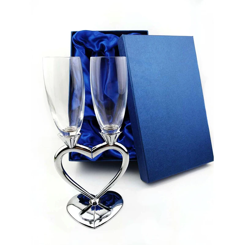 

Special Double Heart Shaped Sliver Champagne Glass Cup Wedding Glass Toasting Flutes Goblets for Bride and Groom Wine Glass Bar