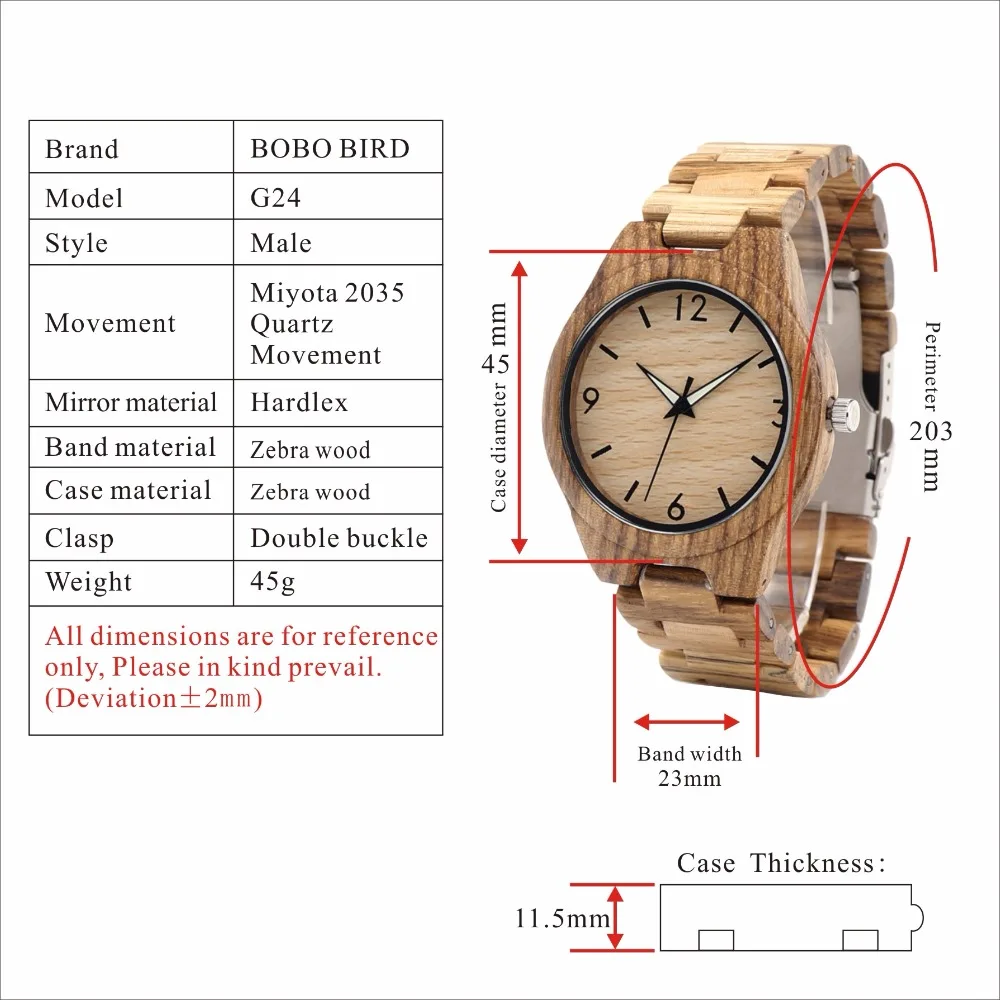 Бобо птица V-G24 Зебра Деревянный Чехол Мужские наручные часы мужской дизайн повседневные Кварцевые Деревянный ремешок кожаны