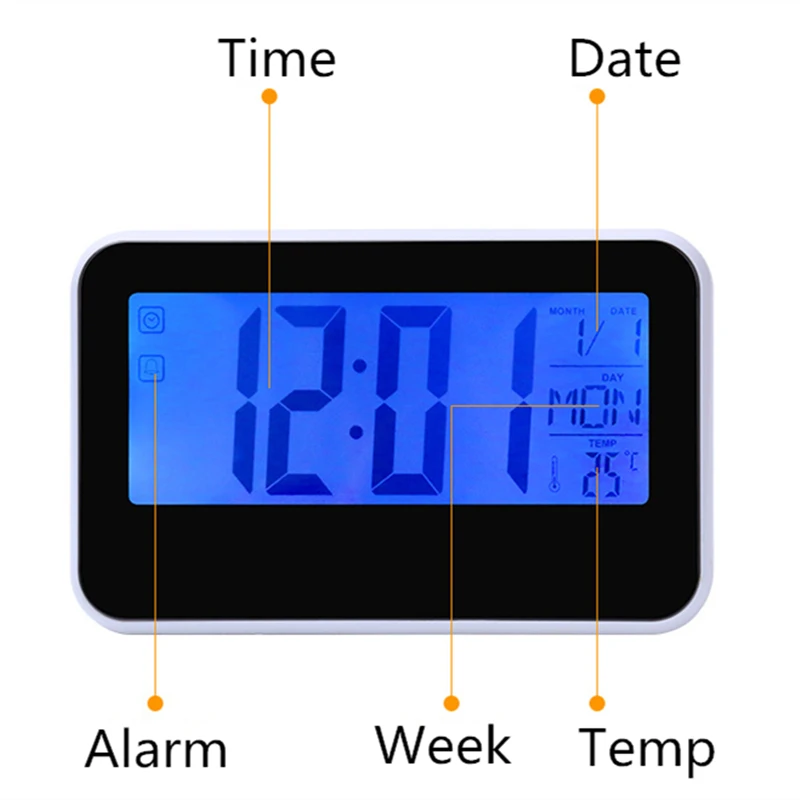 Voice Control Back-light LCD Alarm Clock Weather Monitor Calendar Decor Desktop Table Clock With Timer Sound Sensor Temperature
