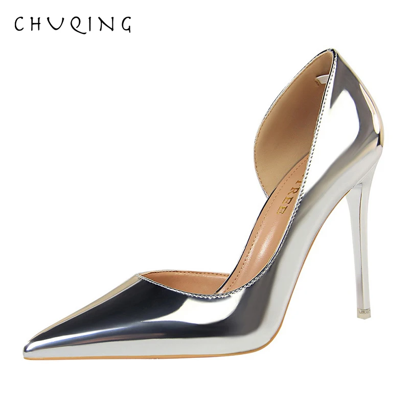 

CHUQING 2019 New Hot Sale High Heels Simple Fine with Metal with Side Hollow Sexy Shoes