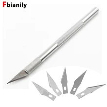 Нескользящий металлический нож для скальпеля набор инструментов Резак гравировальные ремесленные ножи+ 5 шт. лезвия для мобильного телефона PCB DIY ремонт ручных инструментов
