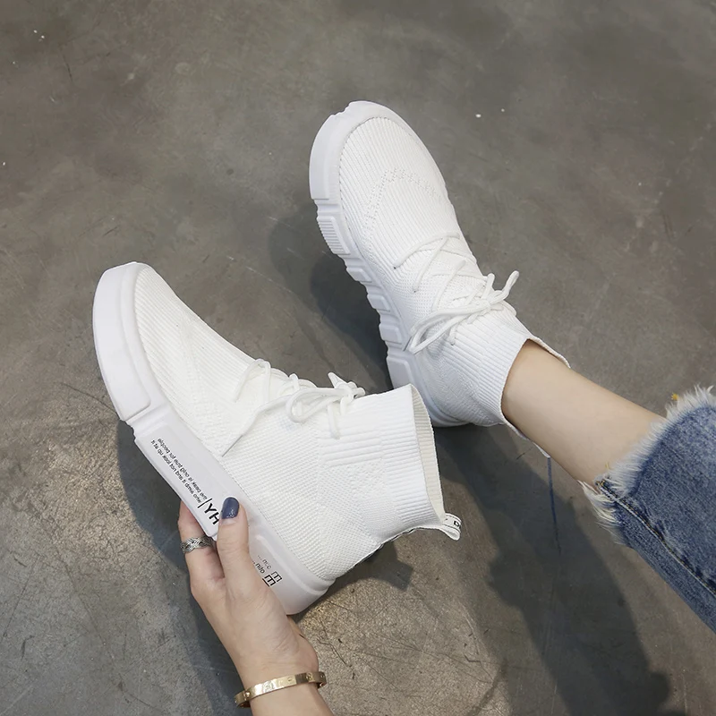

ulzzang front lace up fashion ankle boots woman high top casual shoes breathable wedges zapatos mujer spring summer student shoe
