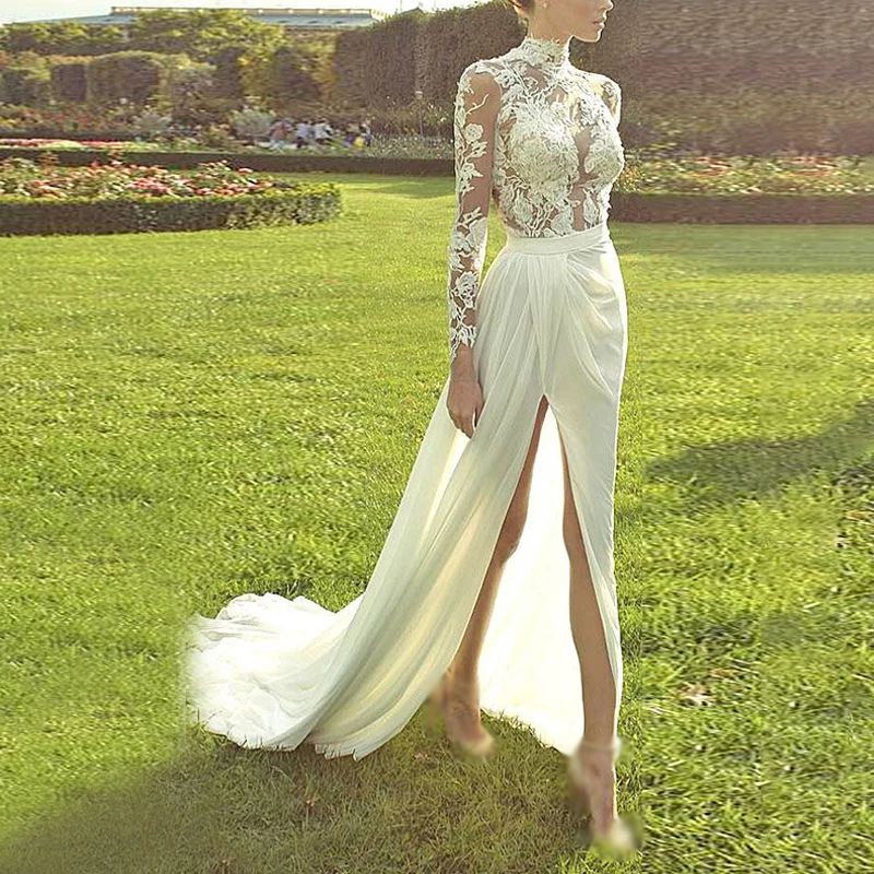 

Women's Party Dress Elegant Celebrity Luxury Lace Floral Hollow Out Wedding Bridesmaid Sexy Perspective Split Dress