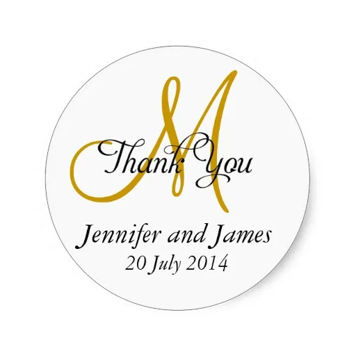 

3.8cm Thank You Wedding Favour Stickers Monogram Gold