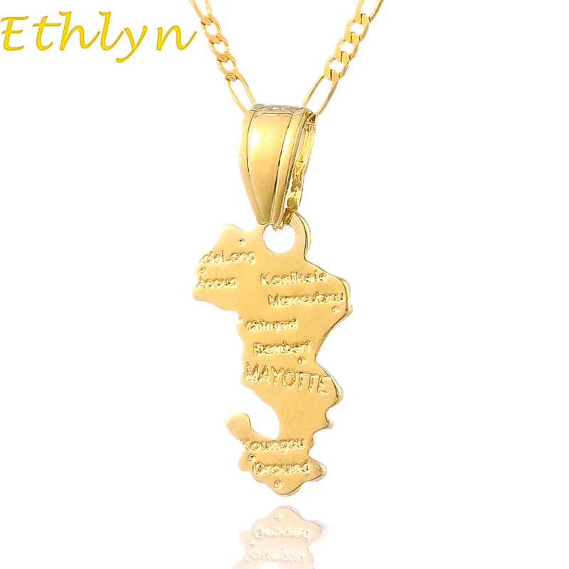 

Ethlyn Mayotte Map pendant & necklace for women & men Gold Color jewelry map for Mahore people P36