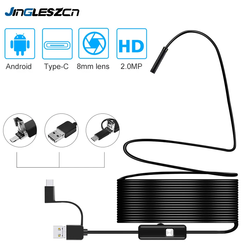 

Endoscope USB 3 in 1 Semi-Rigid USB Borescope 720 HD with 8mm Waterproof Snake Camera with 8 LED for Android Tablet, PC
