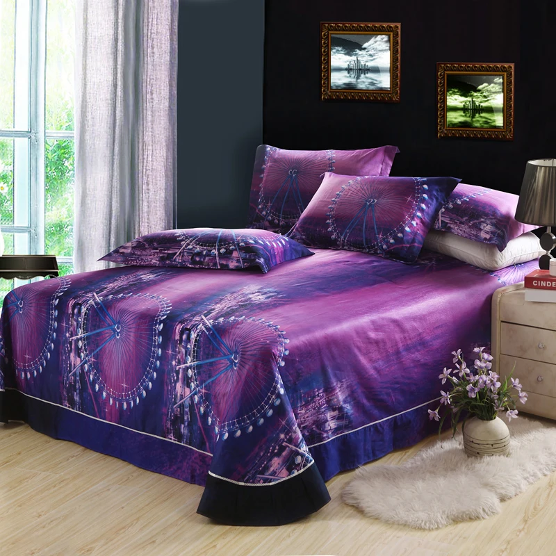 3d ferris wheel night city skyline purple bedding set queen duvet purple sheet sets