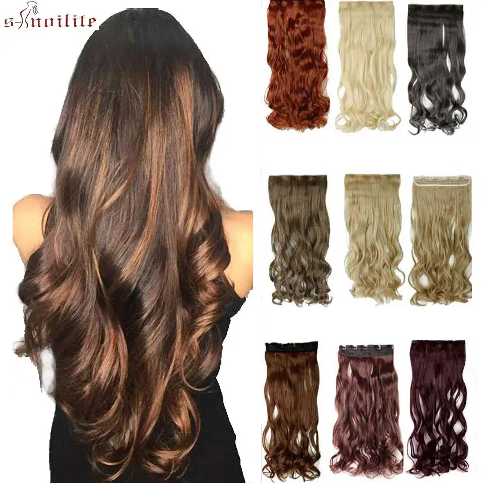 S noilite 27" Long Curly Hair Extension Clips in Hairpieces For Women