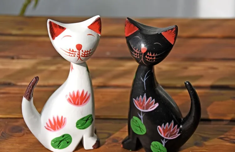 2 шт креативные деревянные фигурки кошки с длинным хвостом, деревянные миниатюрные фигурки для кошек, домашние украшения, настольные поделки, подарки, предметы интерьера