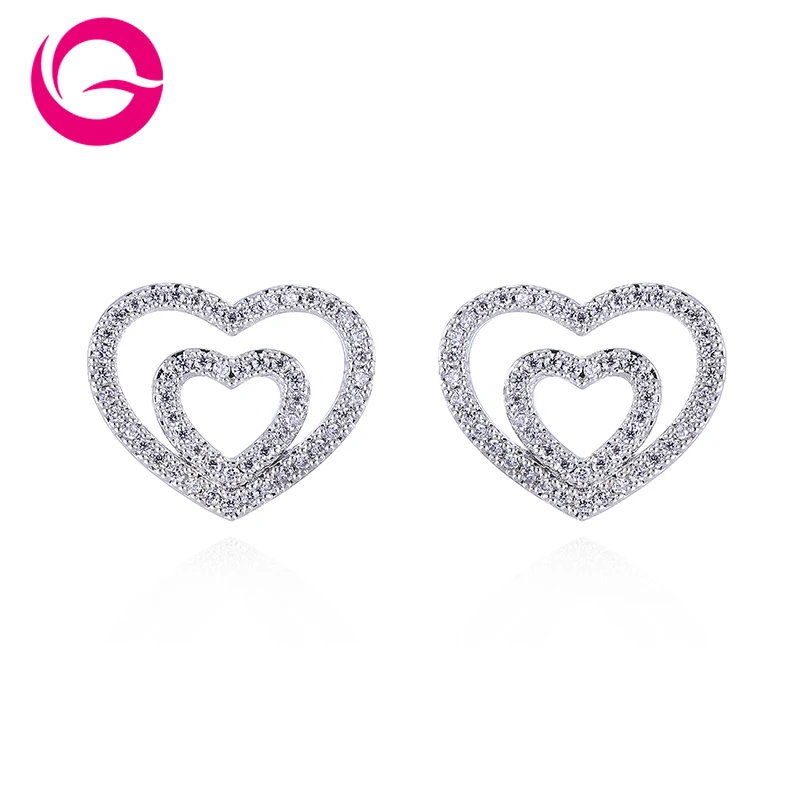 

GAOLA New Double Heart Earring Cubic Zirconia Micro Paved Stud Earrings For Women Gift Jewelry E7723