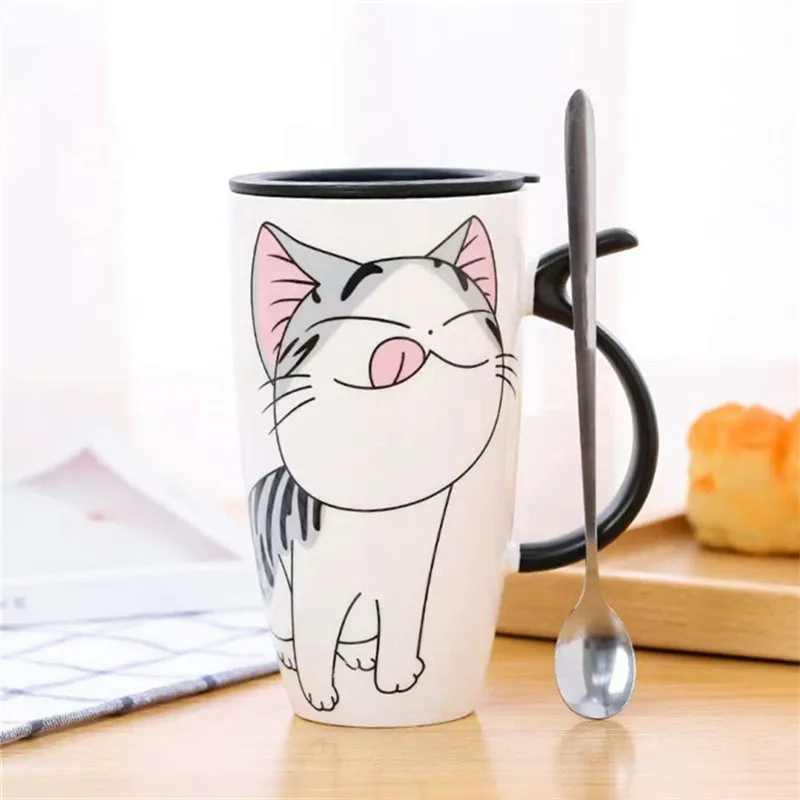 600 мл креативная керамическая кружка с изображением кота и собаки с крышкой и ложкой мультяшная чашка для молока, кофе, чая фарфоровые кружки хорошие подарки
