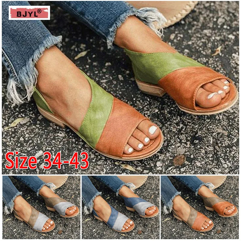 

BJYL platform sandals women shoes 2019 new European and American fish mouth shoes flat heel sandals large size women