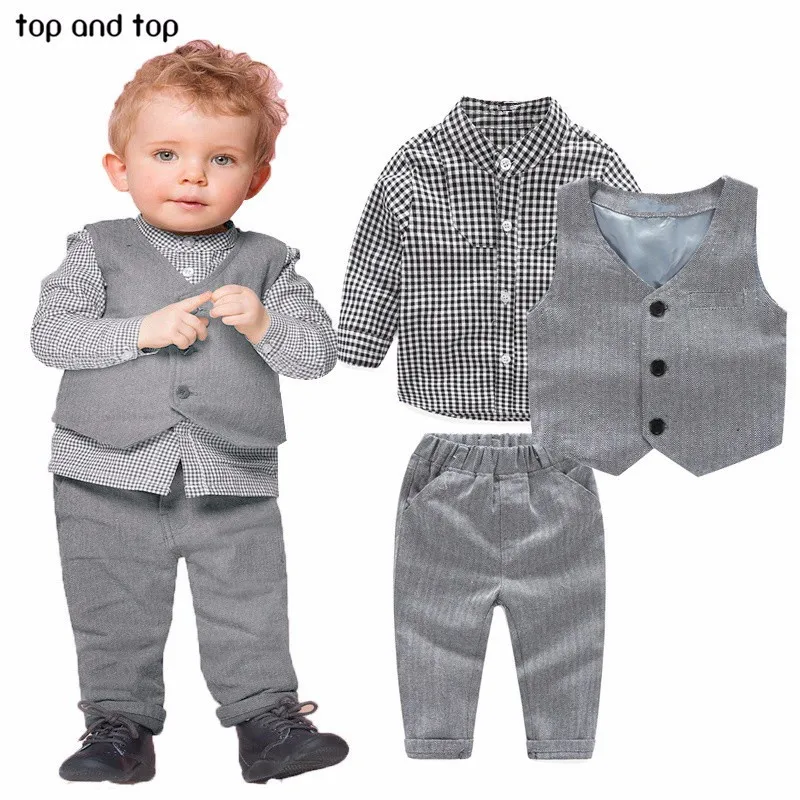 

style Fashion baby boy clothes gentleman 3pieces/set party and wedding Long Sleeve Kids Boy Clothing Set free shipping