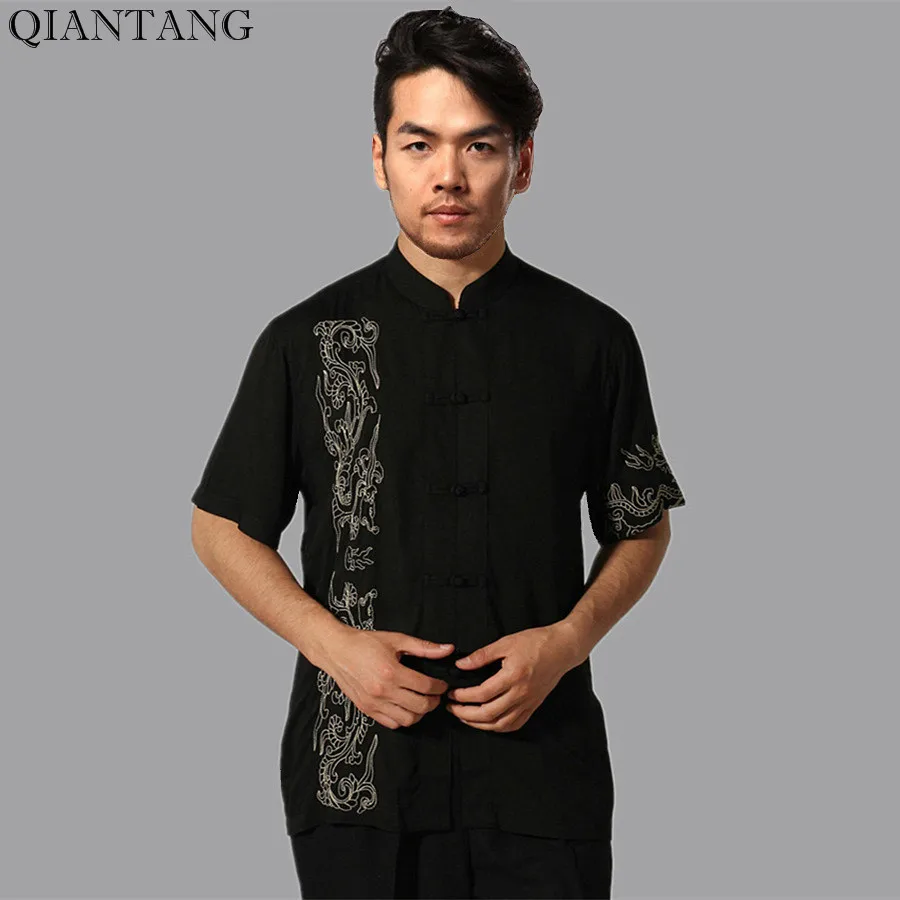 Hot Sale Black Traditional Chinese style Mens Kung Fu Shirt Summer