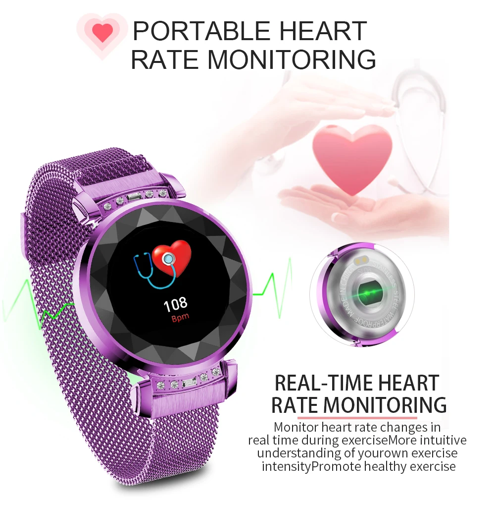 Новая мода Смарт-браслет Для женщин 3D Diamond Стекло калорий сердечного ритма крови Давление Sleep Monitor Водонепроницаемый Смарт-часы SL08
