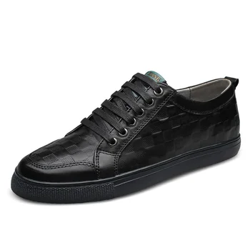 

New Fashion Solid Color Check Pattern Low Top Lace Up 111% Full Grain Cowhide Breathable Comfortable Young Man Casual Shoes